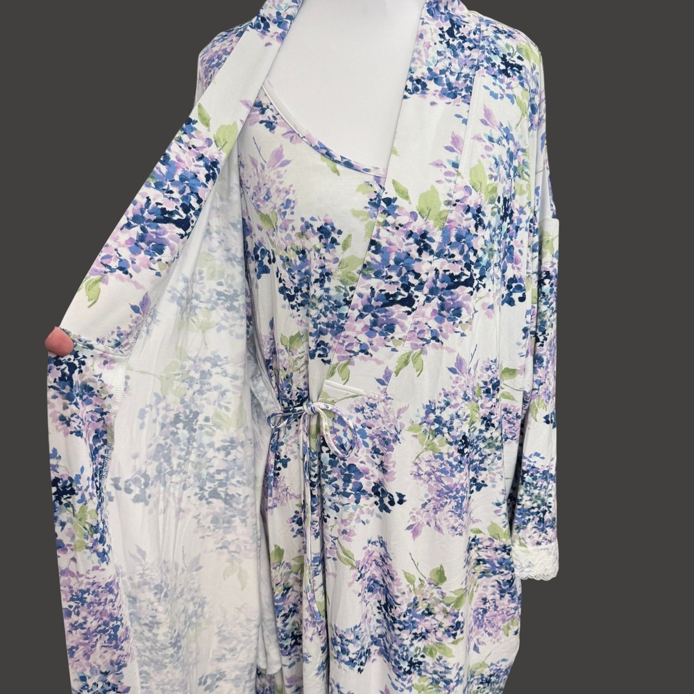 Soft Surroundings Tranquility Bamboo Robe & Nightgown M Soft Floral Sleepwear - Picture 3 of 15